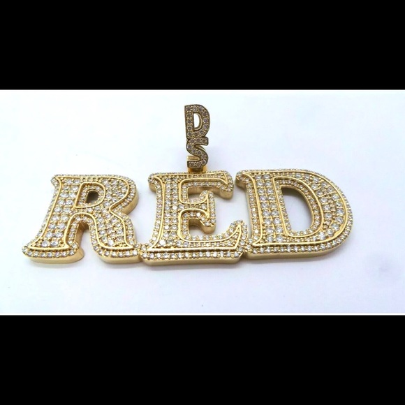 14K GOLD 7.0 tcw Diamond Custom DS RED INITIAL NAMEPLATE PENDANT One of a kind! - Picture 5 of 13